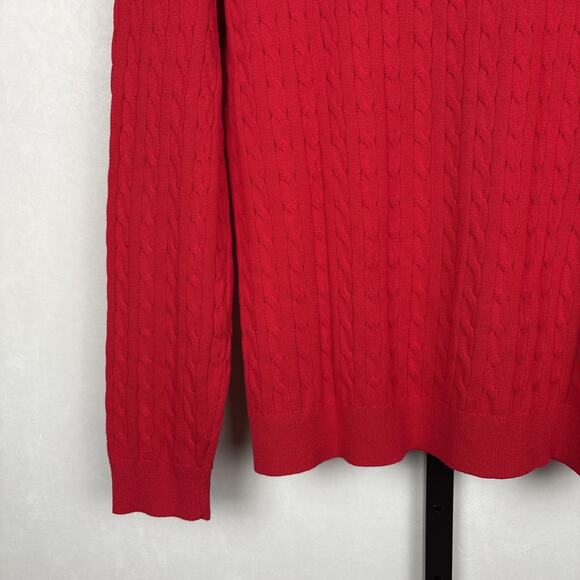 Lands’ End Cable Knit Sweater Women’s XL 18 Red Turtleneck 100% Cotton Stretch - Picture 7 of 12